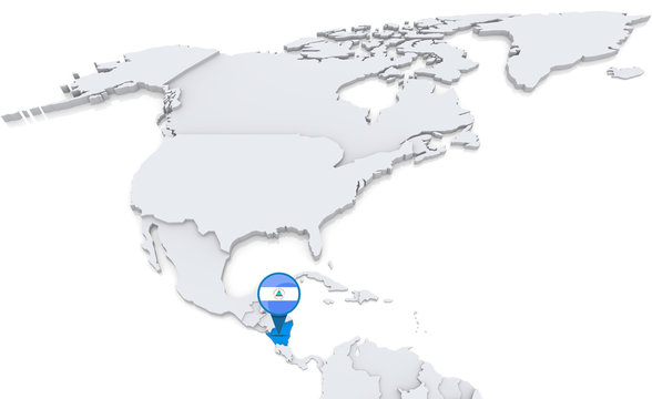Nicaragua on a map of North America