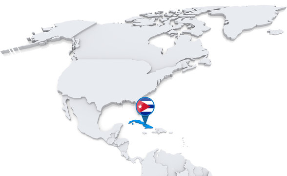 Cuba on a map of North America