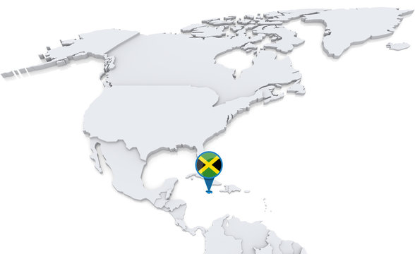 Jamaica on a map of North America