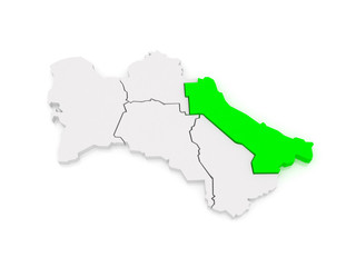 Map of Lebap Province. Turkmenistan.