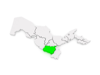 Map of Kashkadarya. Uzbekistan.