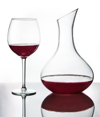 Red wine in wine glass and decanta