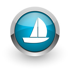 yacht blue glossy web icon