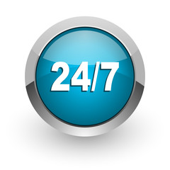 24/7 blue glossy web icon