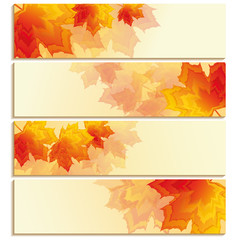 Set of horizontal banners with orange, red leaf maple