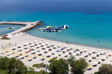 Obraz premium Kallithea sunny beach and summer resort at Kassandra of Halkidik