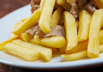 Slice pork  and french fries