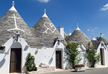 Typical trulli houses with conical roof in Apulia, Italy