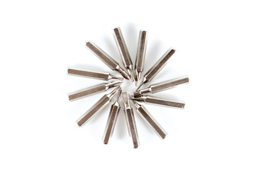 Set of changable nozzels to use with a screwdriver arrange in ci