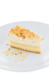 Cheesecake slice with almond on top