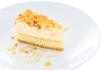 Cheesecake slice with almond on top