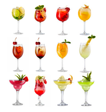 Set of alcoholic cocktails isolated on white