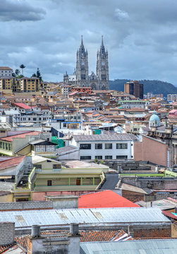View of the city of Quito with the Basilica Churh