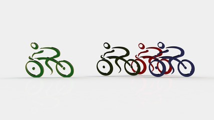 3d white people racing cyclist , isolated white background