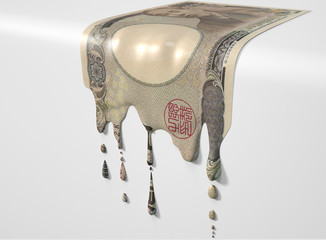 Japanese Yen Melting Dripping Banknote