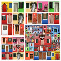 colorful abstract facade constructed of images of Burano