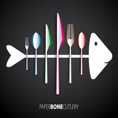 Papercut bone fish cutlery, spoon, knife, fork
