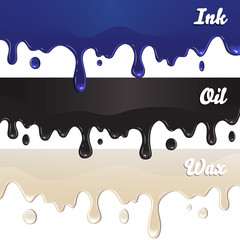 Ink, oil, wax drips on white background