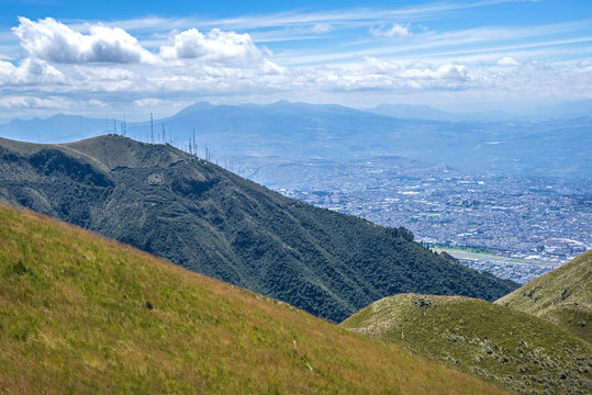 Slope of the Pichincha mountain with Quito in back