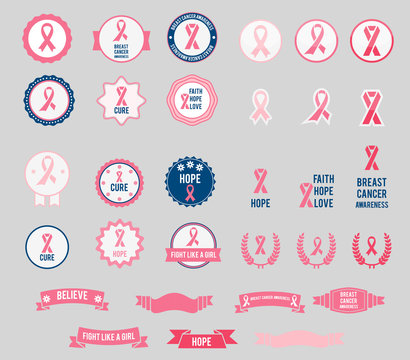 Vector Breast Cancer Awareness ribbons and badges
