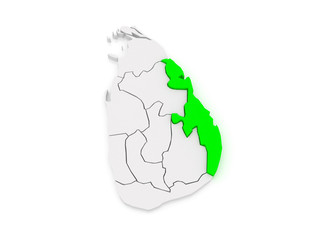 Map of Eastern. Sri Lanka.