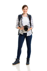 Fototapeta premium female tourist standing on white