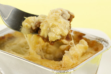 Close up Lasagna in foil box