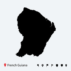 High detailed vector map of French Guiana with navigation pins. - 67850484