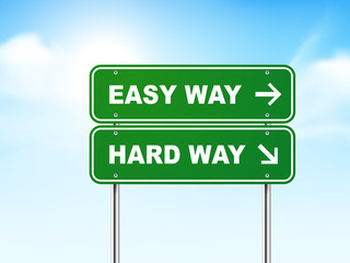 3d road sign with easy and hard way