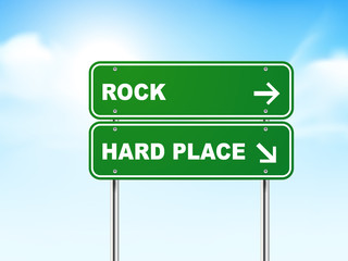3d road sign with rock and hard place
