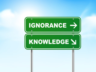 3d road sign with ignorance and knowledge