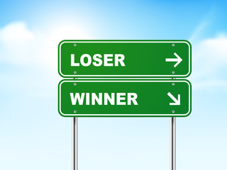 3d road sign with loser and winner