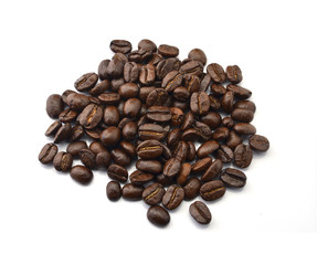 Roasted coffee beans on white background