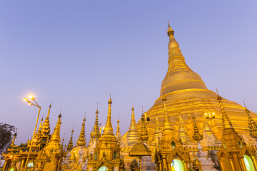 Shwedagon pagoda with blue sky. Yangon. Myanmar or Burma.