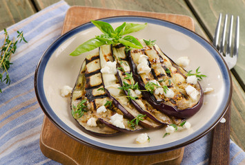 Grilled eggplant slices on a plate