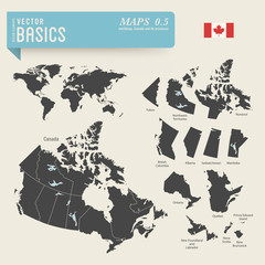 worldmap and detailed maps of Canada and its provinces