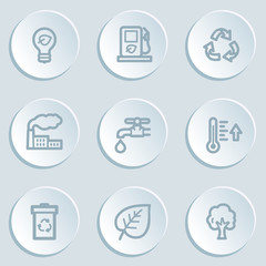 Ecology web icon set 1, white sticker buttons