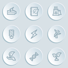 Ecology web icon set 5, white sticker buttons