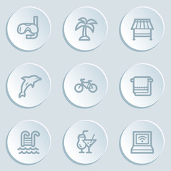Vacation web icons , white sticker buttons