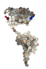 Map made of coins isolated on white background