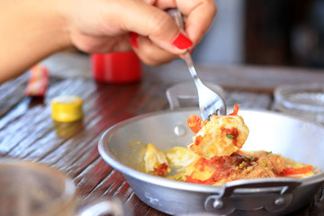 Obraz na płótnie Canvas Breakfast with fried eggs pan