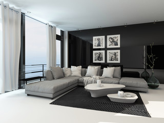 Lounge interior in a coastal apartment