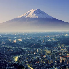 Fotobehang Mount Fuji. Fujiyama. Aerial view with cityspace surreal shot. J © 2nix