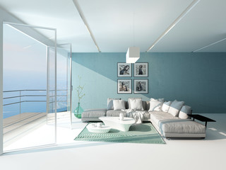 Bright airy sitting room overlooking the sea