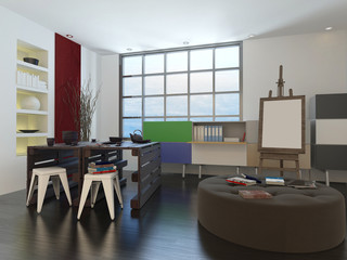 Artists drawing room or design studio interior
