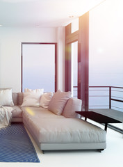 Modern corner lounge suite overlooking the sea