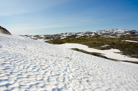 Ice and Lake Landscape - Hiking in Hardangervidda in Norway