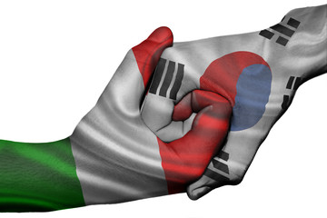 Handshake between Italy and South Korea