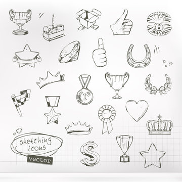 Awards and achievement, sketches of icons vector set
