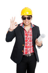 Asian engineer man show OK sign